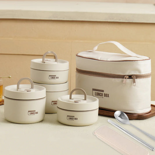 4-in-1 Insulated Lunch Box Set with Carry Bag – Keep Your Meals Fresh & Delicious Anywhere!