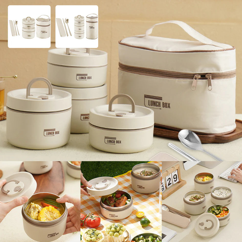 4-in-1 Insulated Lunch Box Set with Carry Bag – Keep Your Meals Fresh & Delicious Anywhere!