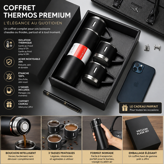 ThermaLux® Stainless Steel Thermal Bottle Set with 3 Cups