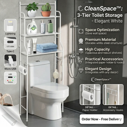 CleanSpace™ 3-Tier Toilet Shelf – Practical & Elegant Storage