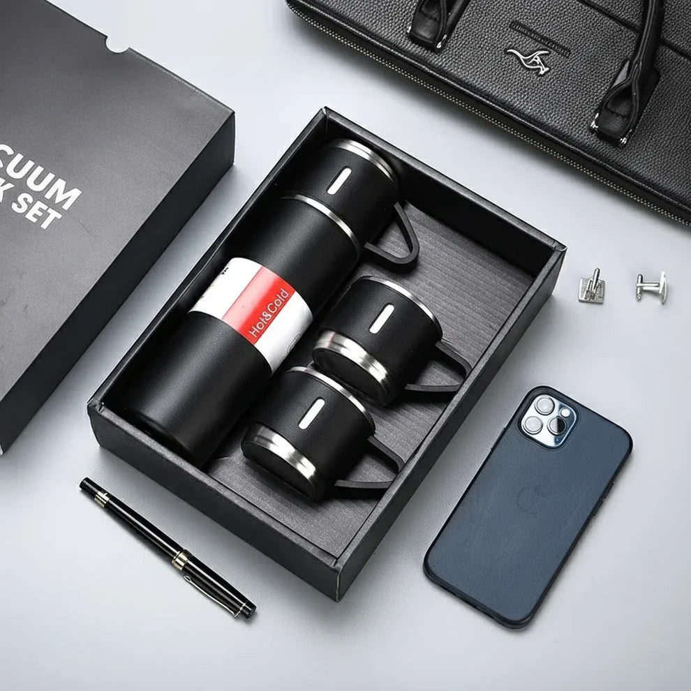 ThermaLux®  Stainless Steel Thermal Bottle Gift Set with 3 Cups